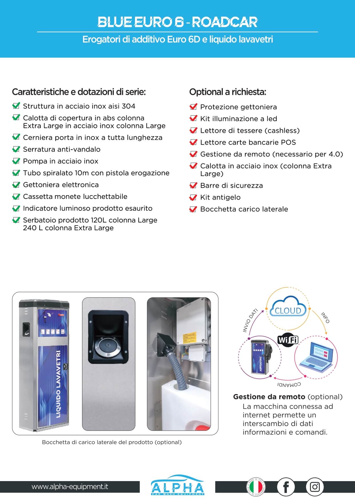 Erogatori di attidivo euro 6 e liquido lavavetri Alpha Equipment prodotti per autolavaggi made in Italy